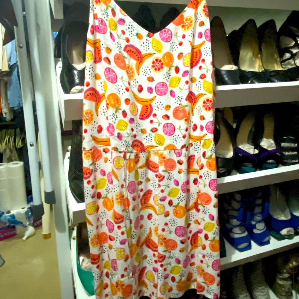 LOFT PETITE FRUIT SALAD STRAPPY ROMPER